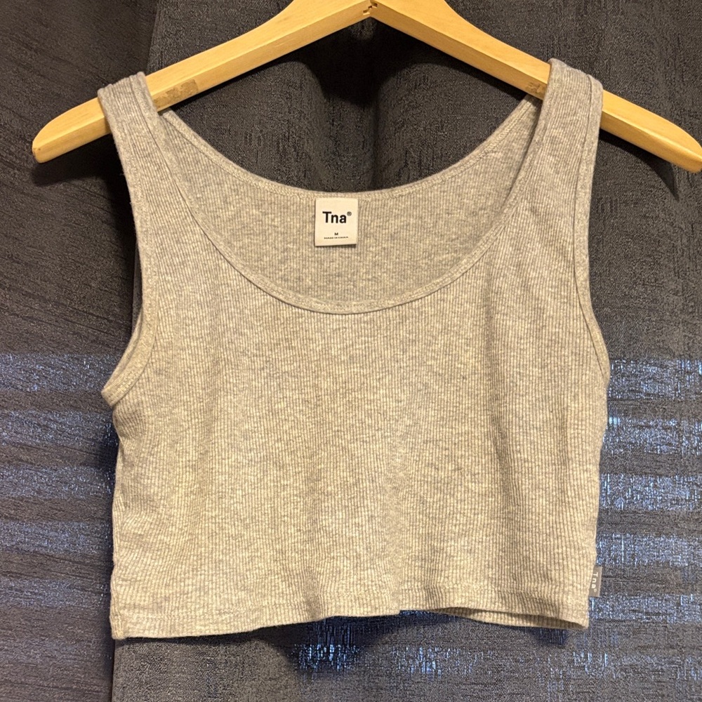 TNA Light Gray Ribbed Crop Top